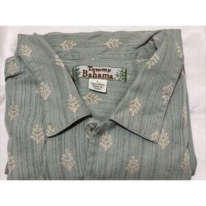 Tommy Bahama Silk Hawaiian Camp Shirt L Mint Green Floral Short Sleeve Button Up